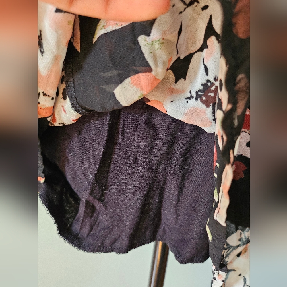 Final Touch Black & Multi Colored Floral Baby Doll Dress In Rayon Size Small - Picture 5 of 6